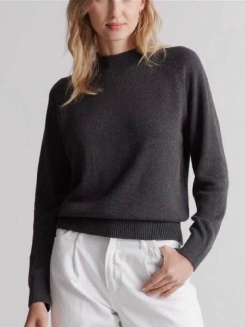Quince 100% Organic Cotton Mockneck Sweater Charcoal Grey Size Medium